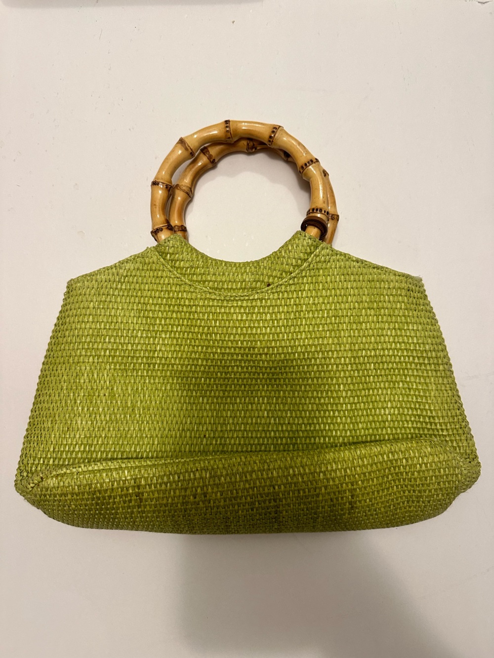 Fossil Lime Green Woven small summer purse with Bamboo Handles - Picture 4 of 5